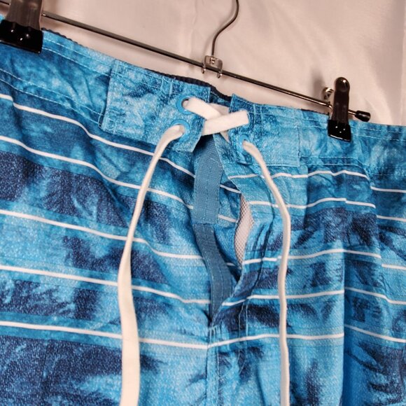 Speedo Board Short Palm Tree Graphic Blue Black Swim Trunk 3 Pockets Men Sz M - Picture 4 of 10
